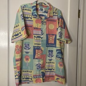 Fresh Prints of Bel Air Hawaii Aloha Multicolor Button Shirt Mens Large